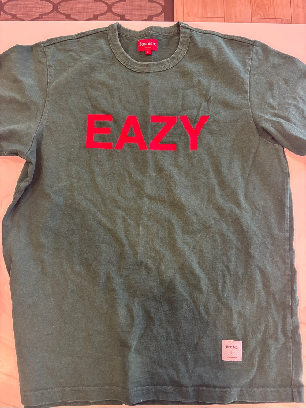Supreme EAZY Tee in Olive Green with Red Logo